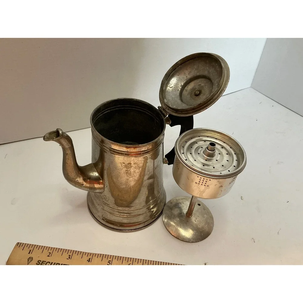 Vintage Coffee Percolator Stovetop Pot Silver Tone Metal Farmhouse